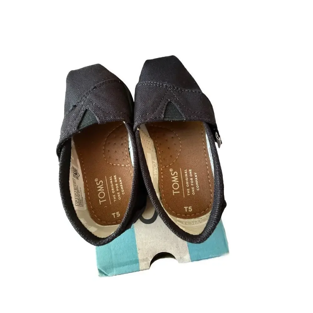 TOMS Unisex Black Canvas Alpargata Shoes Size 5T